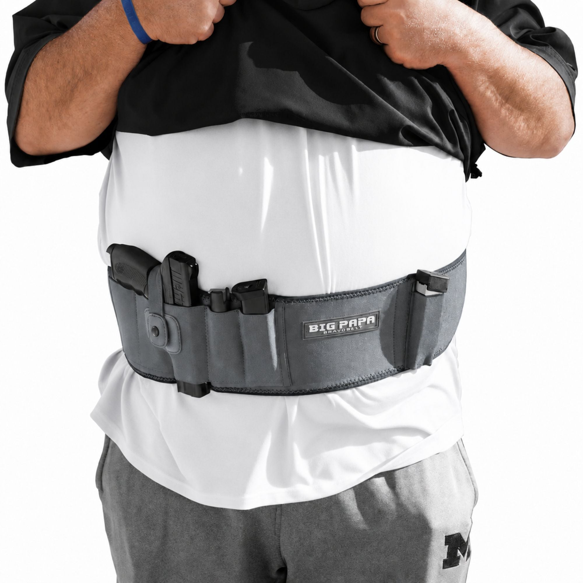 BravoBelt Big Papa Edition - Belly Band Holster for Big Guys - Fits 55" to 65" Belly (Grey Ghost)