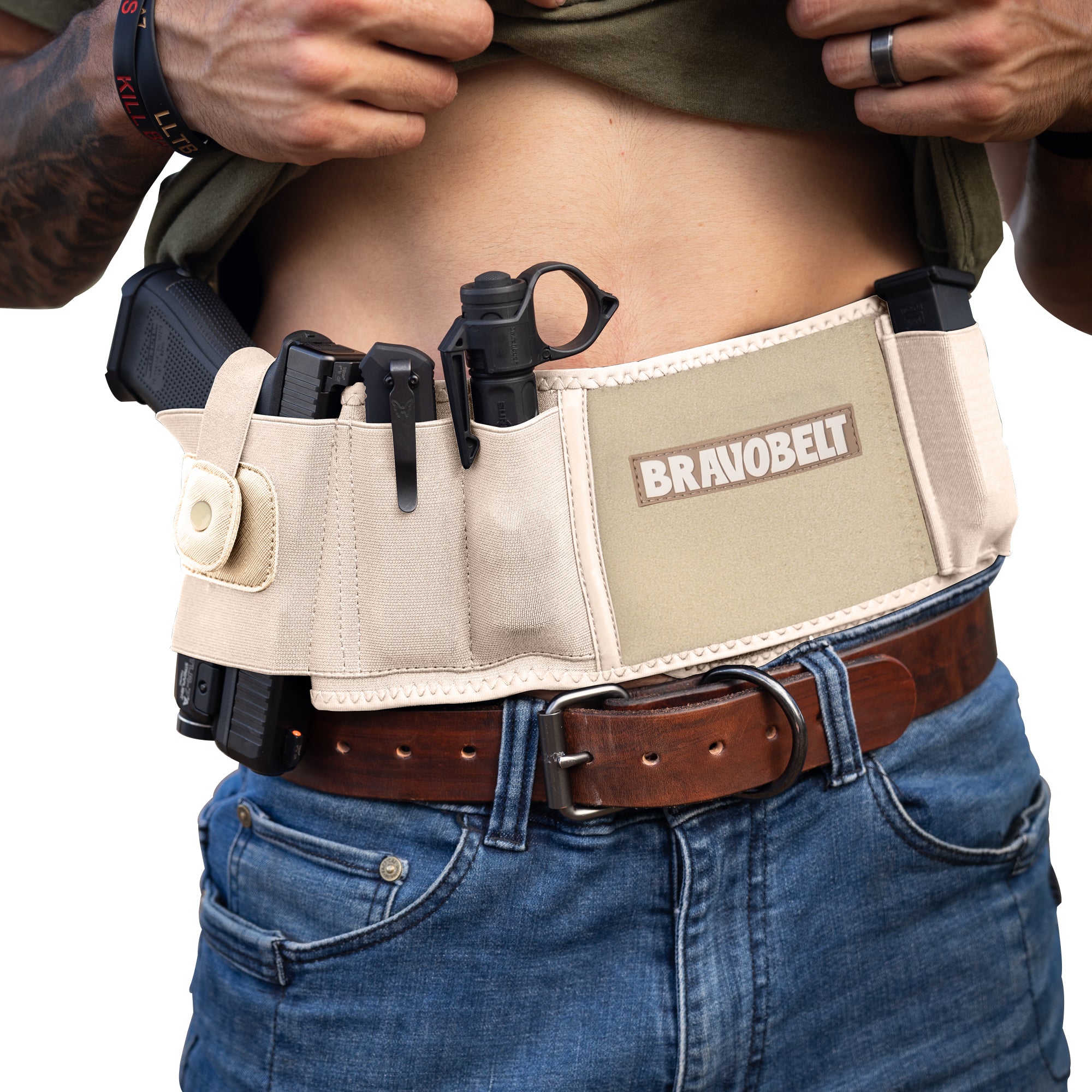 BravoBelt Laser Fit Edition - Belly Band Holster for Concealed Carry | Compatible with Red Dot, Lasers & Tactical TLR Light Systems -Unisex (Nude)