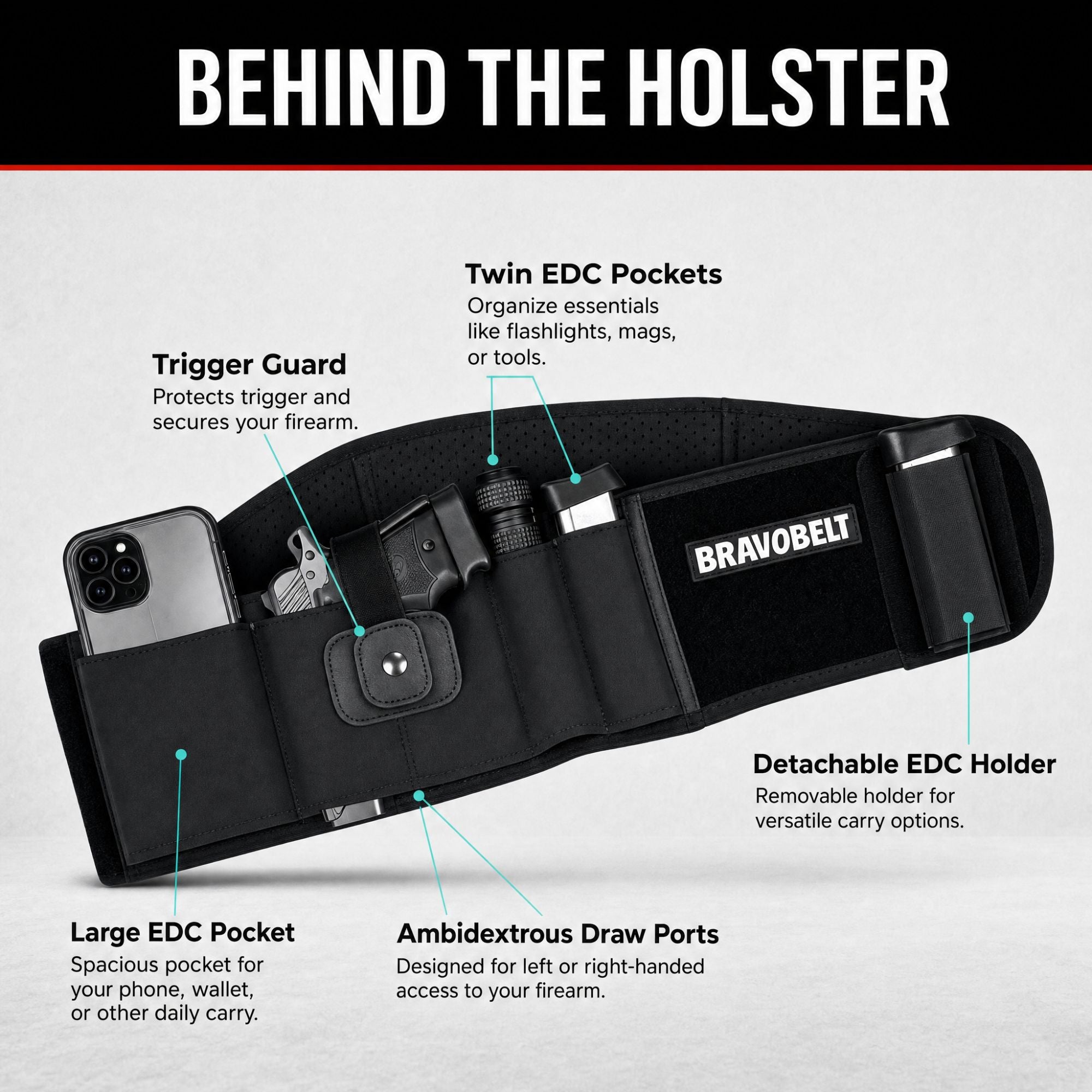 BravoBelt Belly Band Holster for Concealed Carry - Unisex - Black