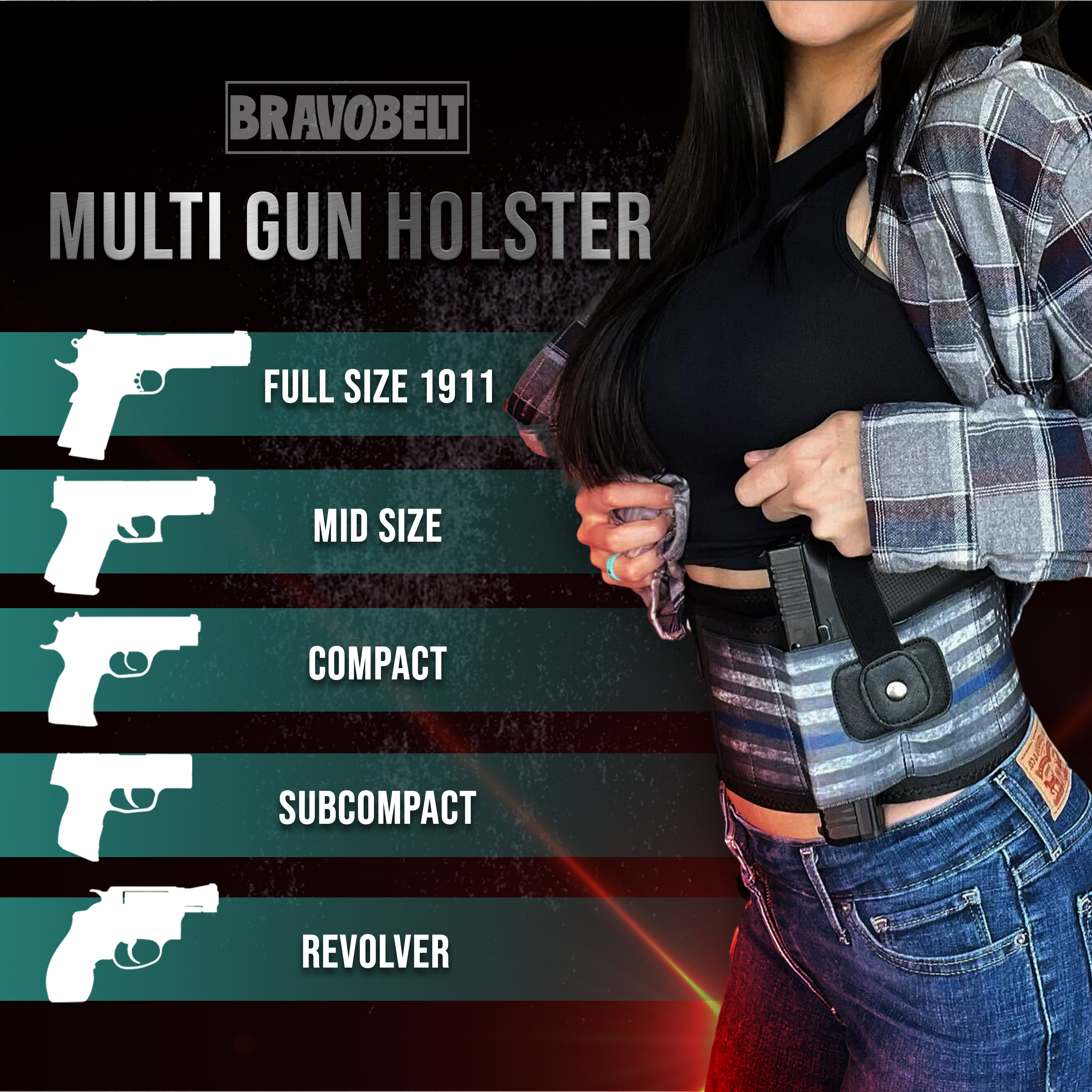 BravoBelt Belly Band Holster for Concealed Carry - Unisex - Blue Line Edition