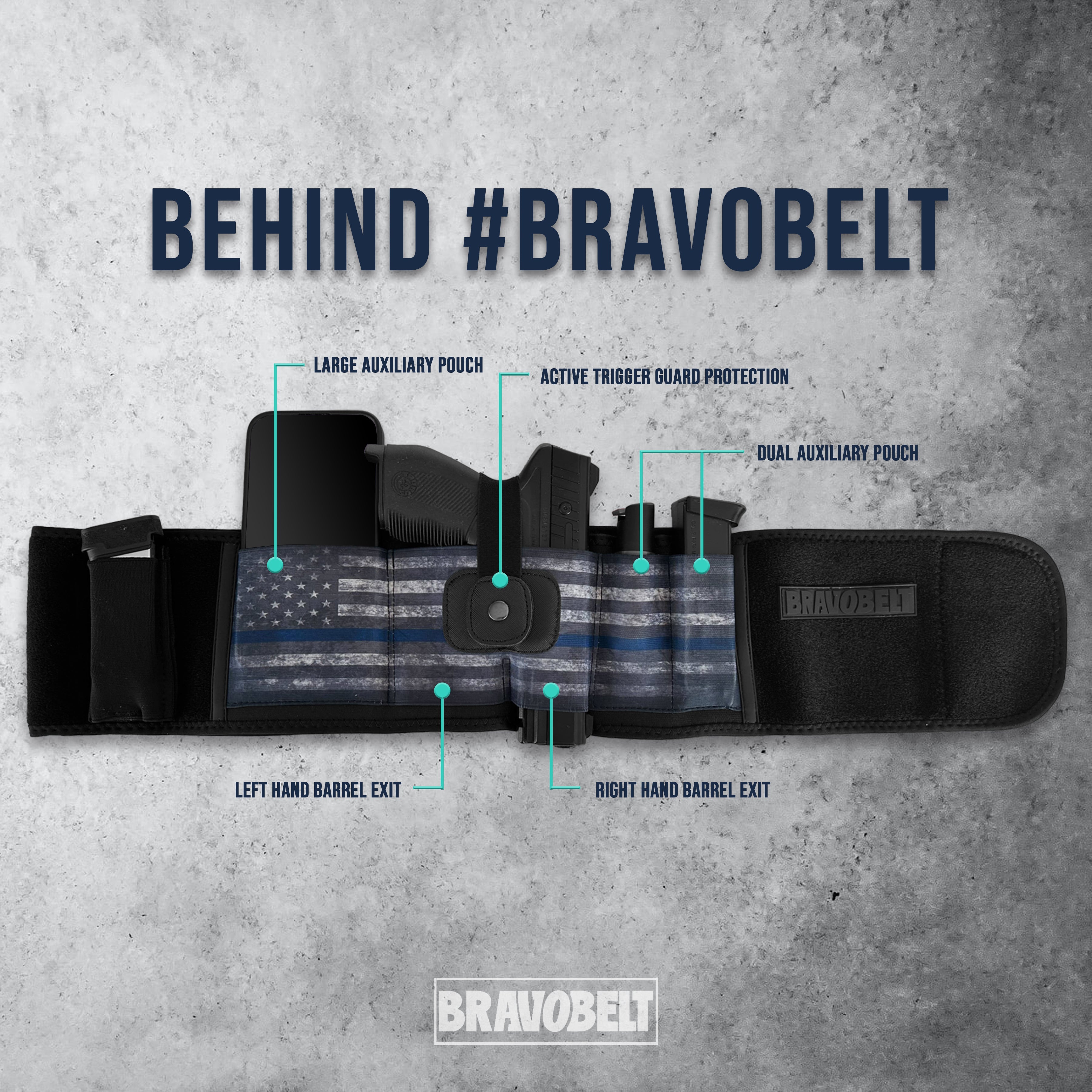 BravoBelt Belly Band Holster for Concealed Carry - Unisex - Blue Line Edition