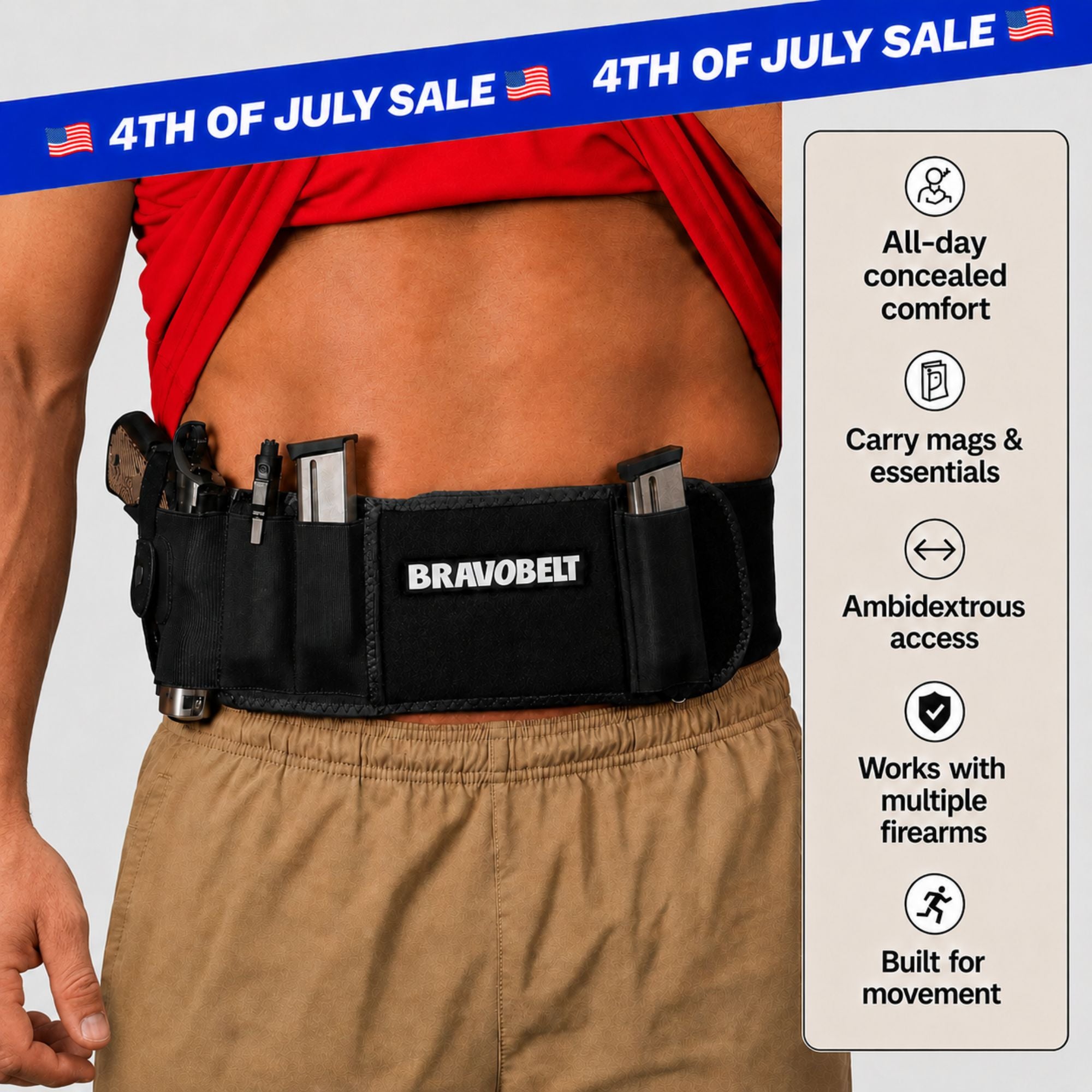BravoBelt Belly Band Holster for Concealed Carry - Unisex - Black