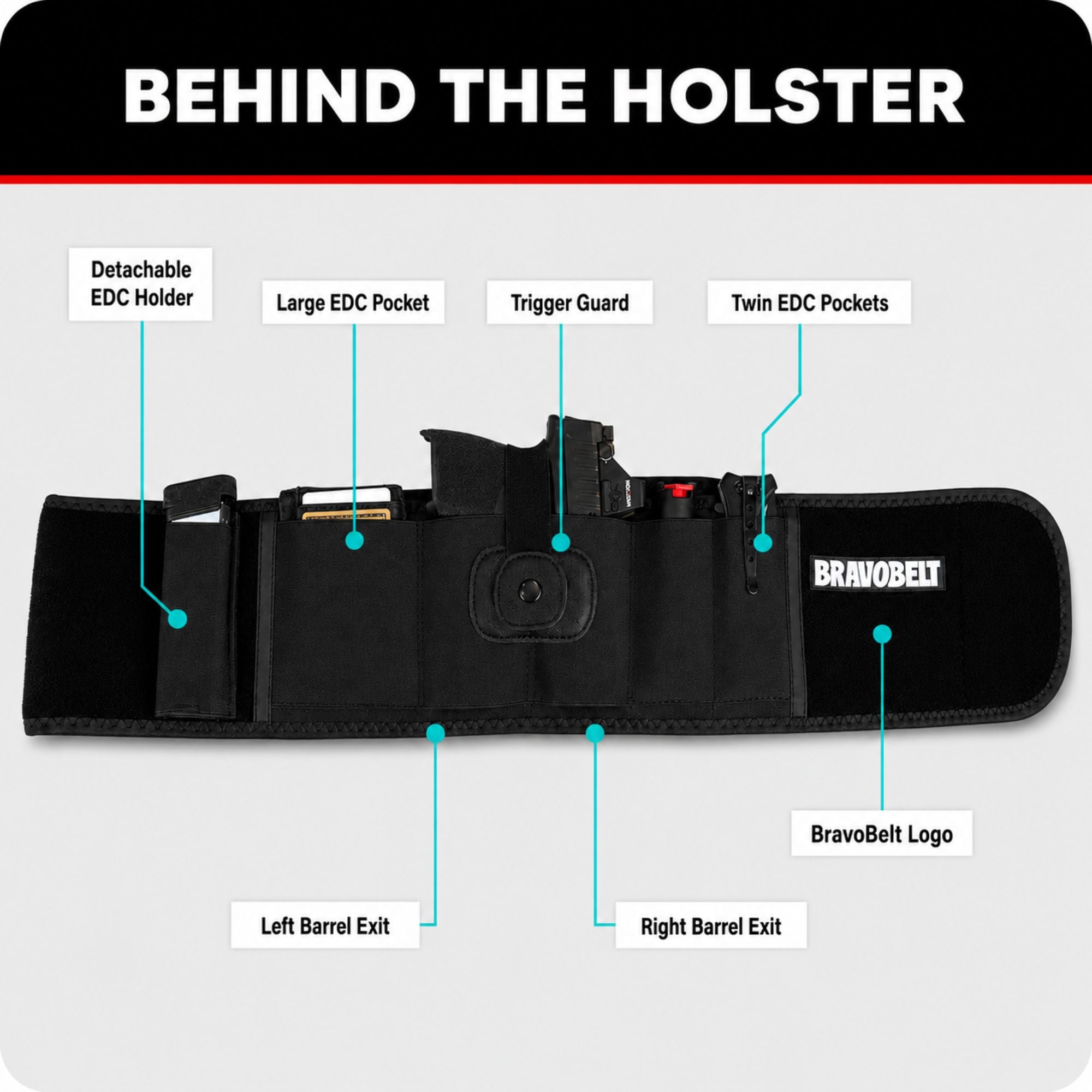 BravoBelt Belly Band Holster for Concealed Carry - Unisex - Black