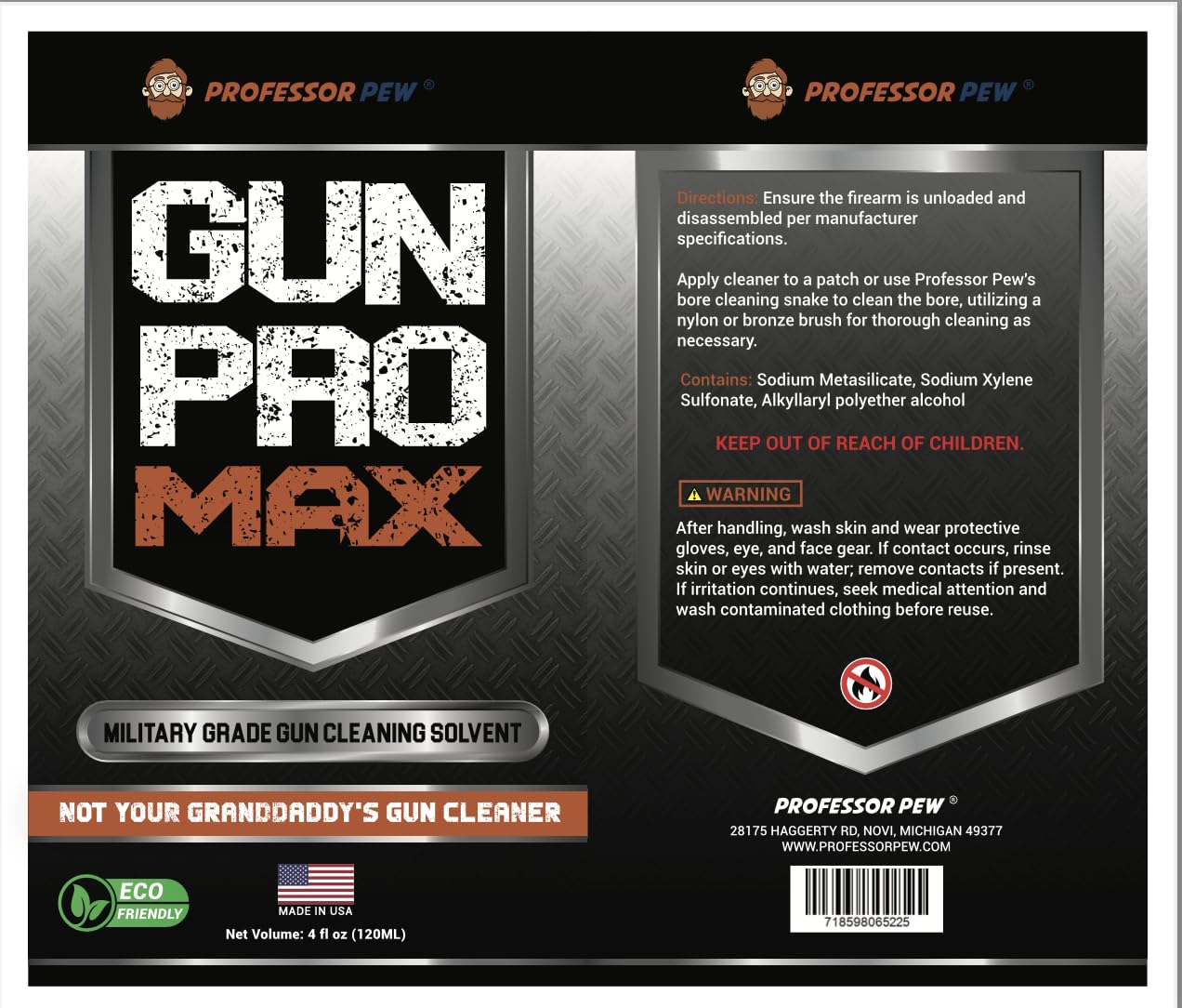 Professor Pew Gun Pro Max Solvent - Advanced Carbon Removal - Military Grade Bore Cleaner for Firearms, Knives & Tools | 4 oz