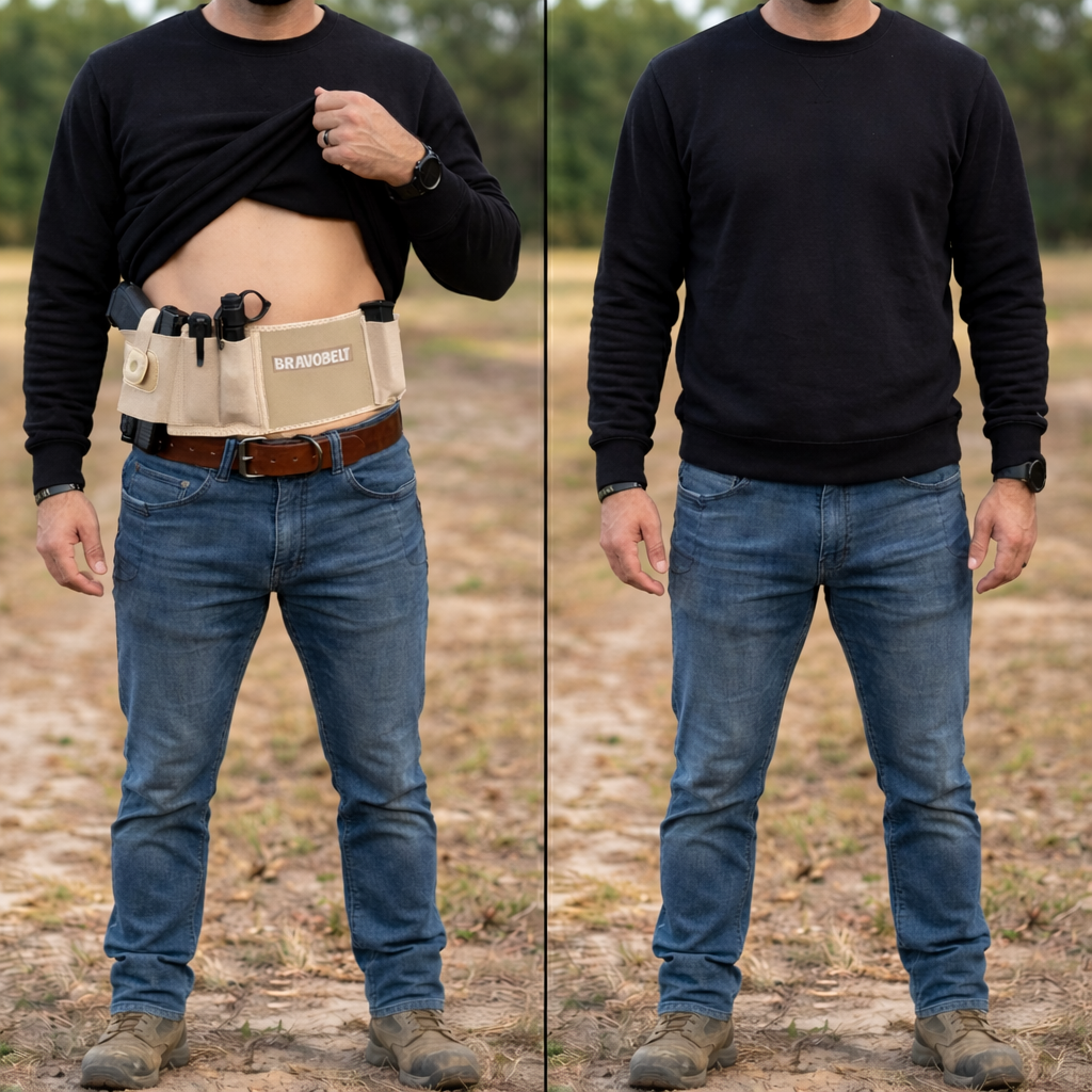 BravoBelt Laser Fit Edition - Belly Band Holster for Concealed Carry | Compatible with Red Dot, Lasers & Tactical TLR Light Systems -Unisex (Nude)