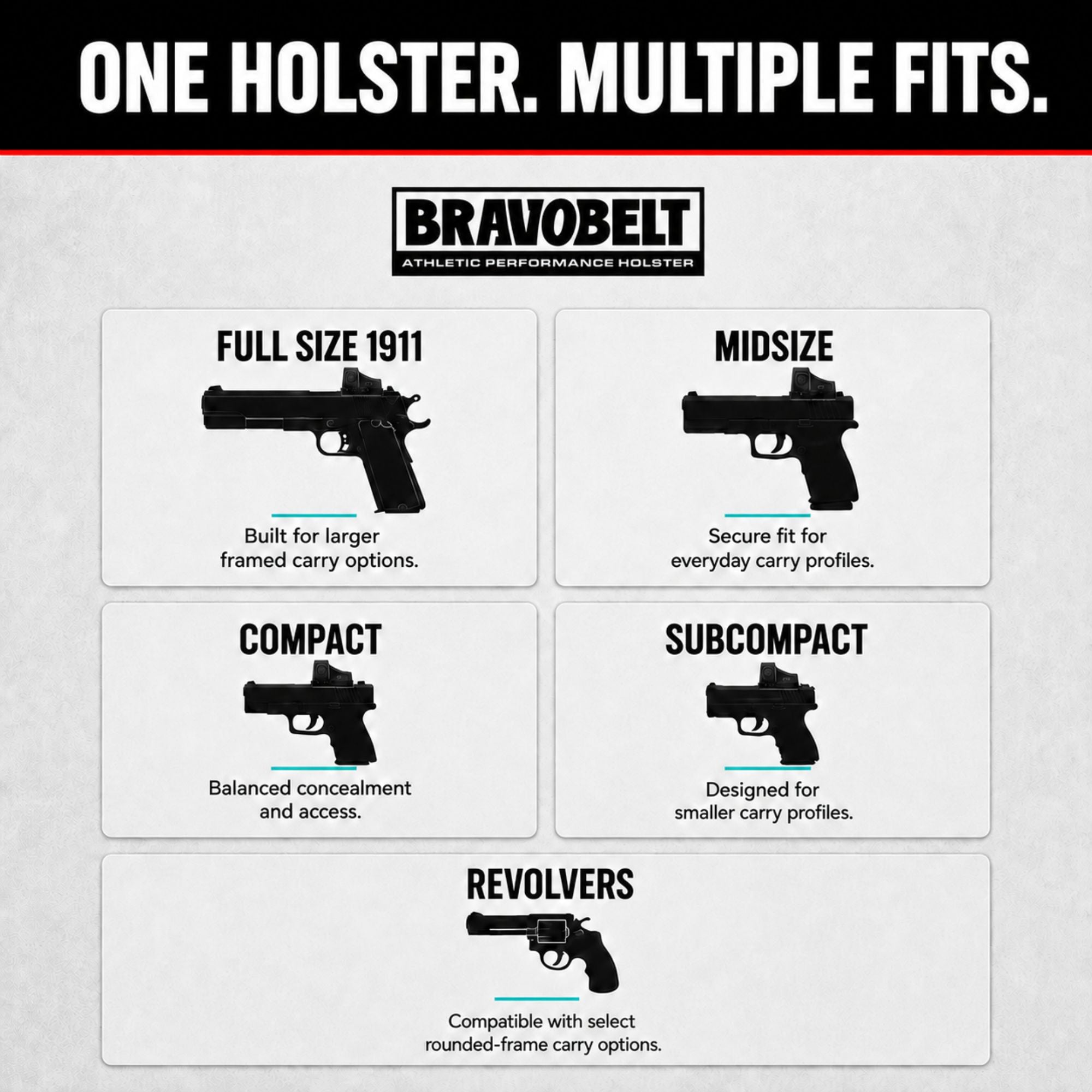 BravoBelt Belly Band Holster for Concealed Carry - Unisex - Black