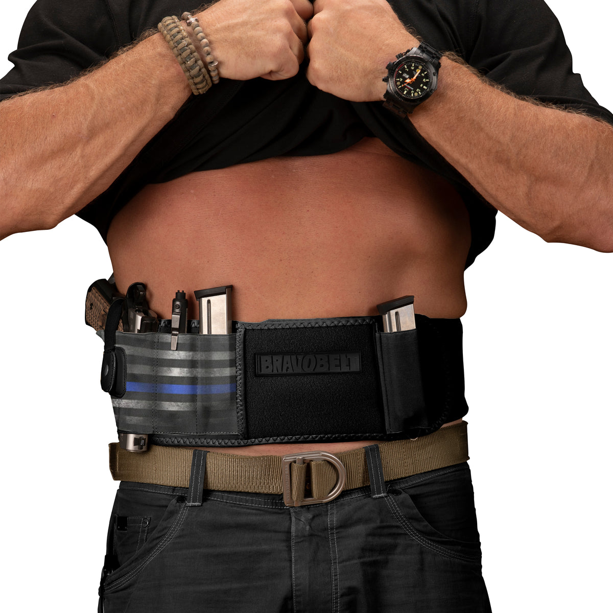 BravoBelt Belly Band Holster for Concealed Carry - Unisex  - Blue Line Edition