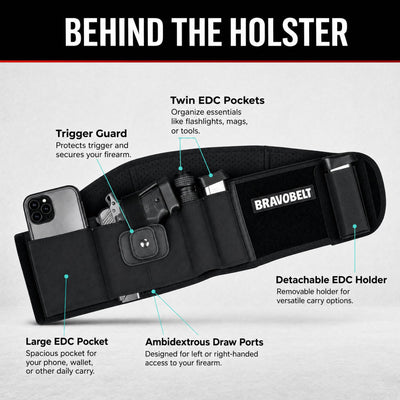 BravoBelt Belly Band Holster for Concealed Carry - Unisex - Black