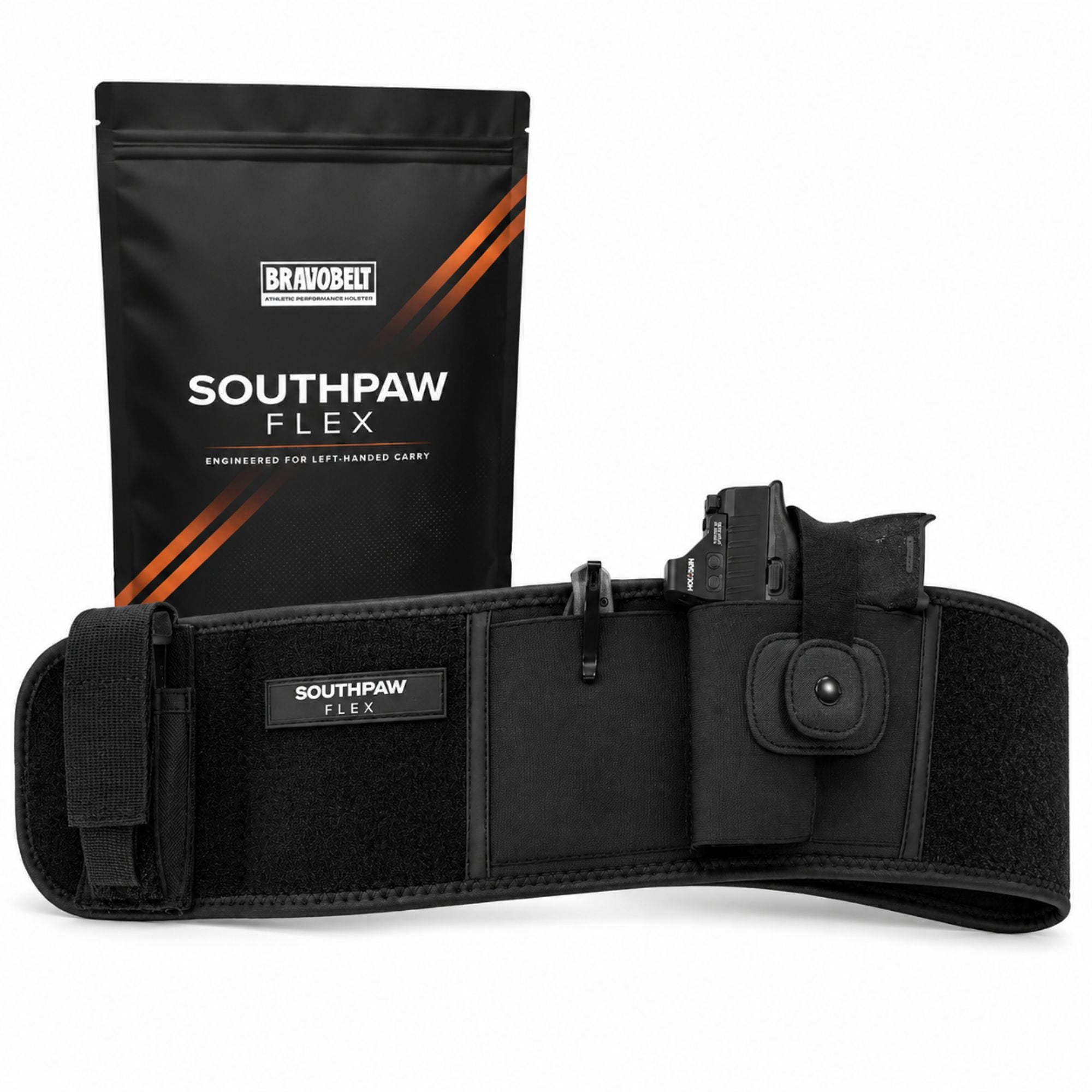 SouthPaw Flex Belly Band Holster for Left Hand Carry - Bundle with Mag Holder