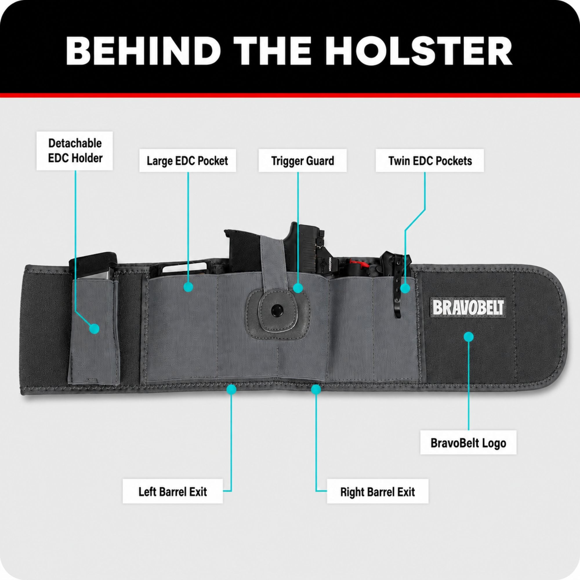BravoBelt Belly Band Holster for Concealed Carry - Unisex - Grey Ghost