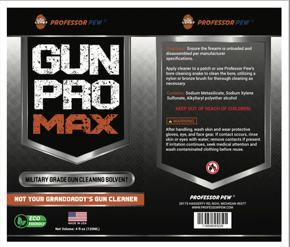 Professor Pew Gun Pro Max Solvent - Advanced Carbon Removal - Military Grade Bore Cleaner for Firearms, Knives & Tools | 4 oz