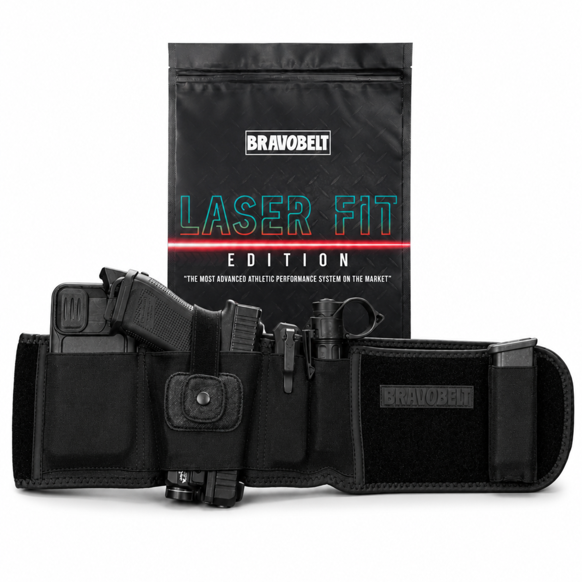 BravoBelt Laser Fit Edition – Belly Band Holster | Fits Pistols with Weapon Mounted Lights, Lasers & Red Dots | Unisex (Black)