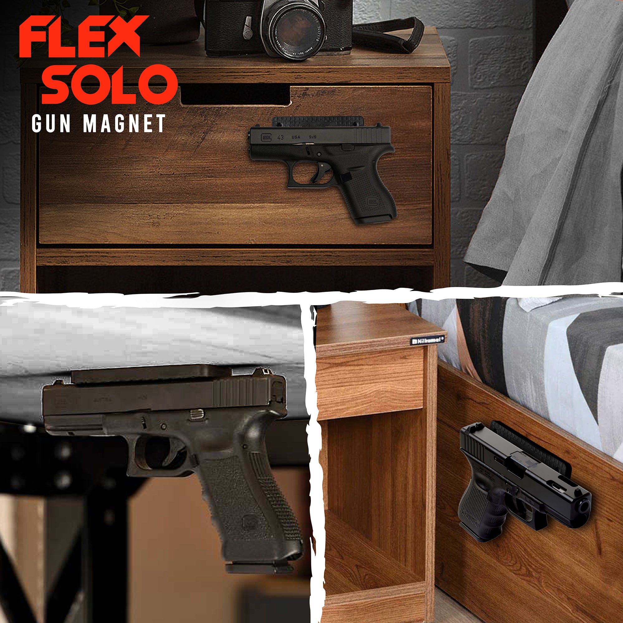 FlexSolo Gun Magnet Mount - Holds Up to 43 Pounds - Perfect for Cars, Gun Safes, Offices