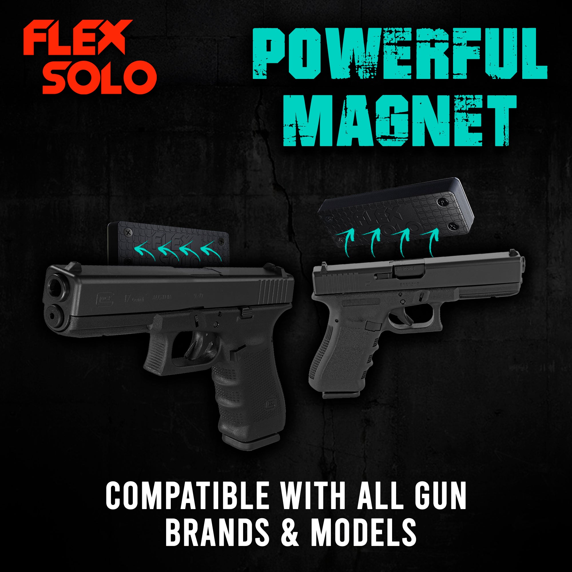 FlexSolo Gun Magnet Mount - Holds Up to 43 Pounds - Perfect for Cars, Gun Safes, Offices