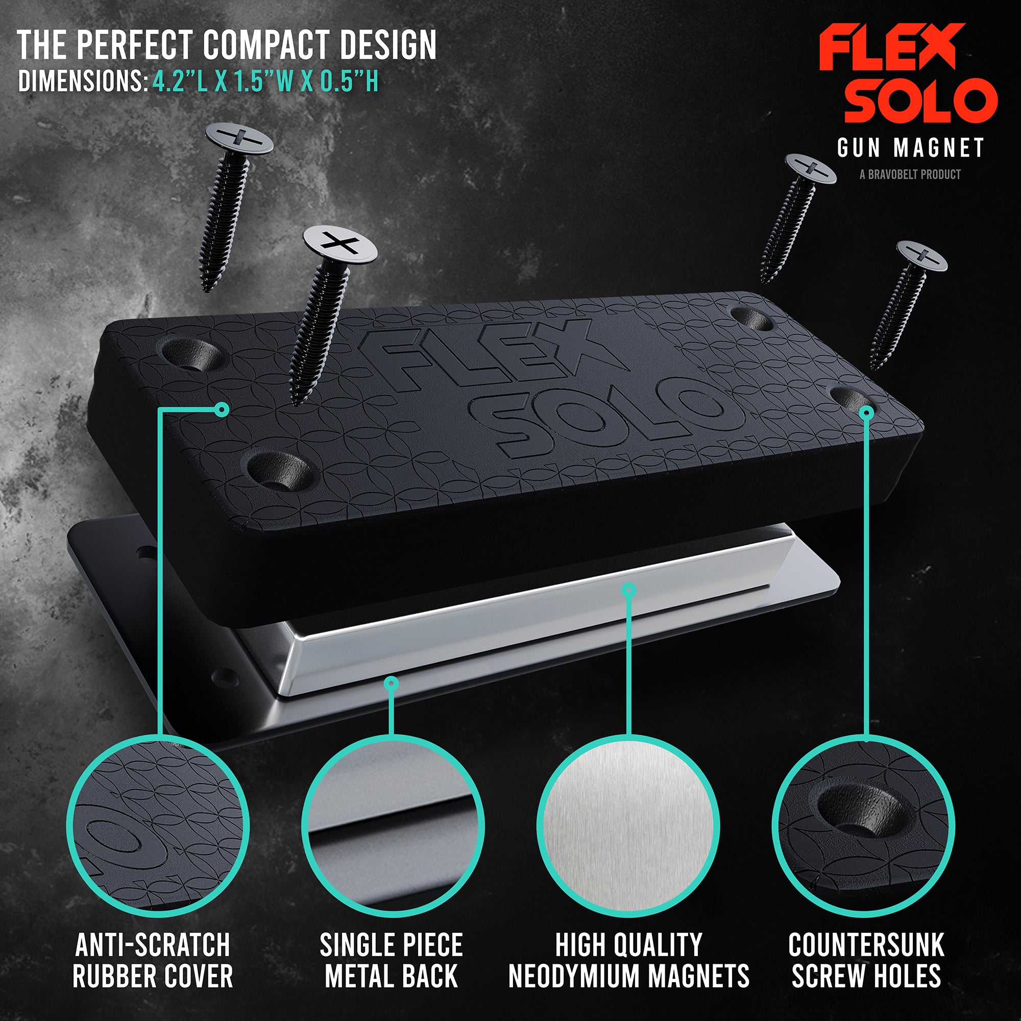 FlexSolo Gun Magnet Mount - Holds Up to 43 Pounds - Perfect for Cars, Gun Safes, Offices