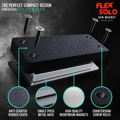 FlexSolo Gun Magnet Mount - Holds Up to 43 Pounds - Perfect for Cars, Gun Safes, Offices